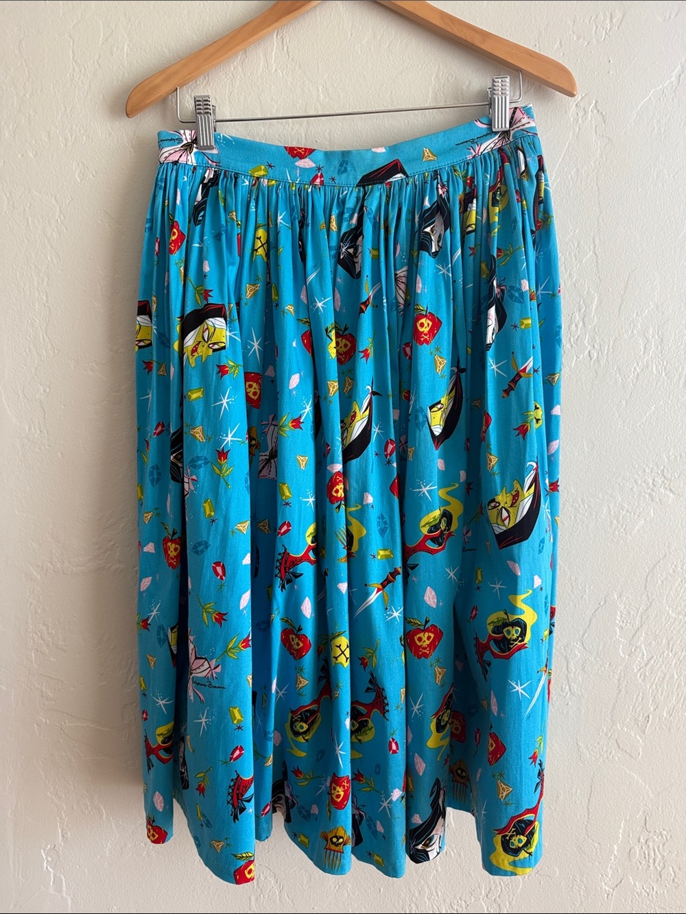 Pinup Couture Bright Turquoise Snow White Graphic Print Gathered A-Line Skirt